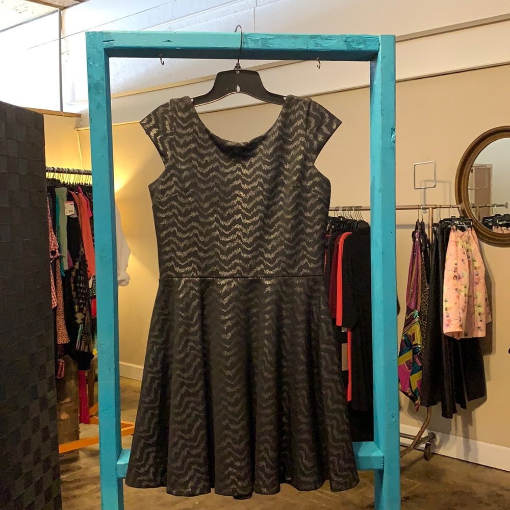 Black dress with metallic pattern